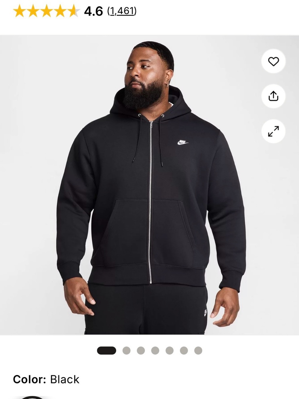 Nike Men’s Black Nike Club Full-Zip Hoodie Size Medium NWT